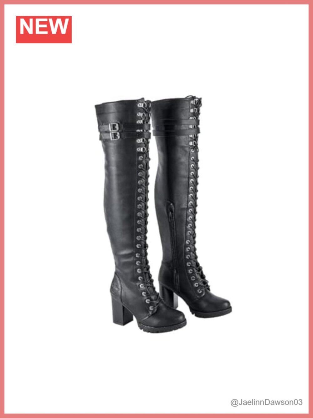 Faux Leather Over The Knee Thigh High Boots Lace Up Chunky Heel Biker Boots
